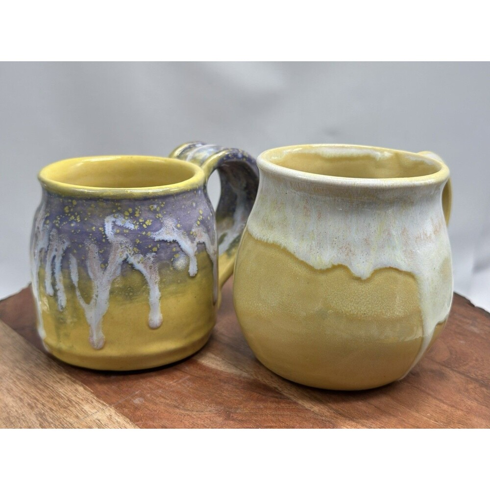 Art Pottery JLR Pottery 2 Hand Thrown Pottery Mugs 1 Artist Signed Drip Glaze